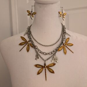 Stunning Vintage Dragonfly Necklace and Earrings Set